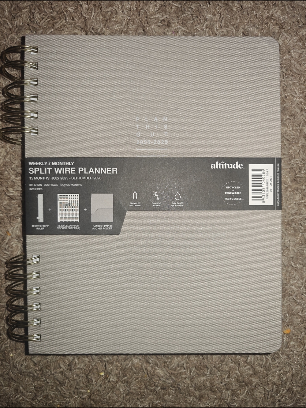 2025-2026 Gray Split Wire Weekly & Monthly Planner